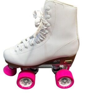 Chicago Skates Womens 5 White Quad Roller Skates Pink Wheels Retro Rink Skates